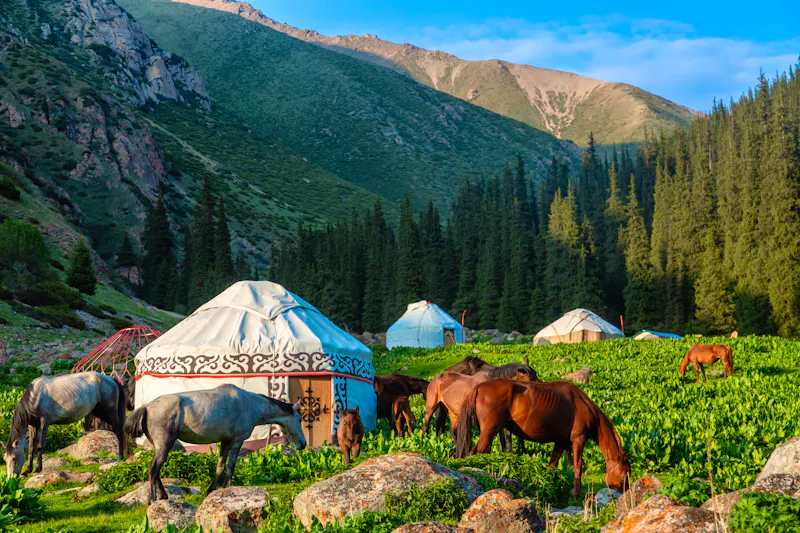 Traditionelle Jurte mit Pferden in einer malerischen Berglandschaft - &copy;Nikolay N. Antonov - stock.adobe.com